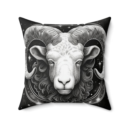 Zodiaco Aries, diseño de símbolo de carnero, elemento fuego, almohada cuadrada de poliéster hilado 