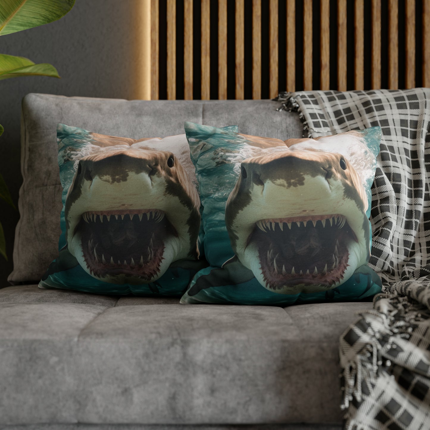 Bull Shark: River Monster Menace - Realistic Dark Water Predator - Spun Polyester Square Pillow Case