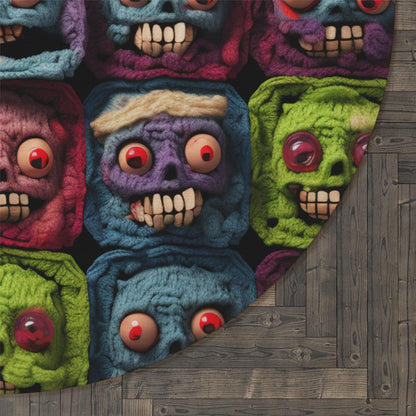 Zombie Crochet Halloween Spooky Holiday Festive Horror Living Dead - Round Rug