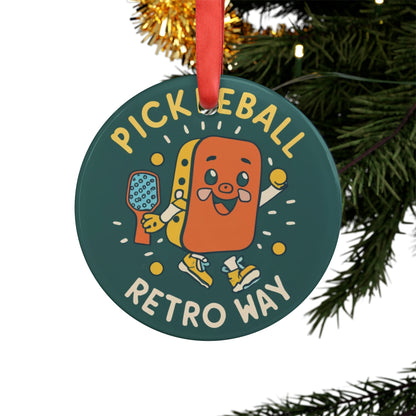 Retro Pickleball - Sport Gift - Acrylic Ornament with Ribbon