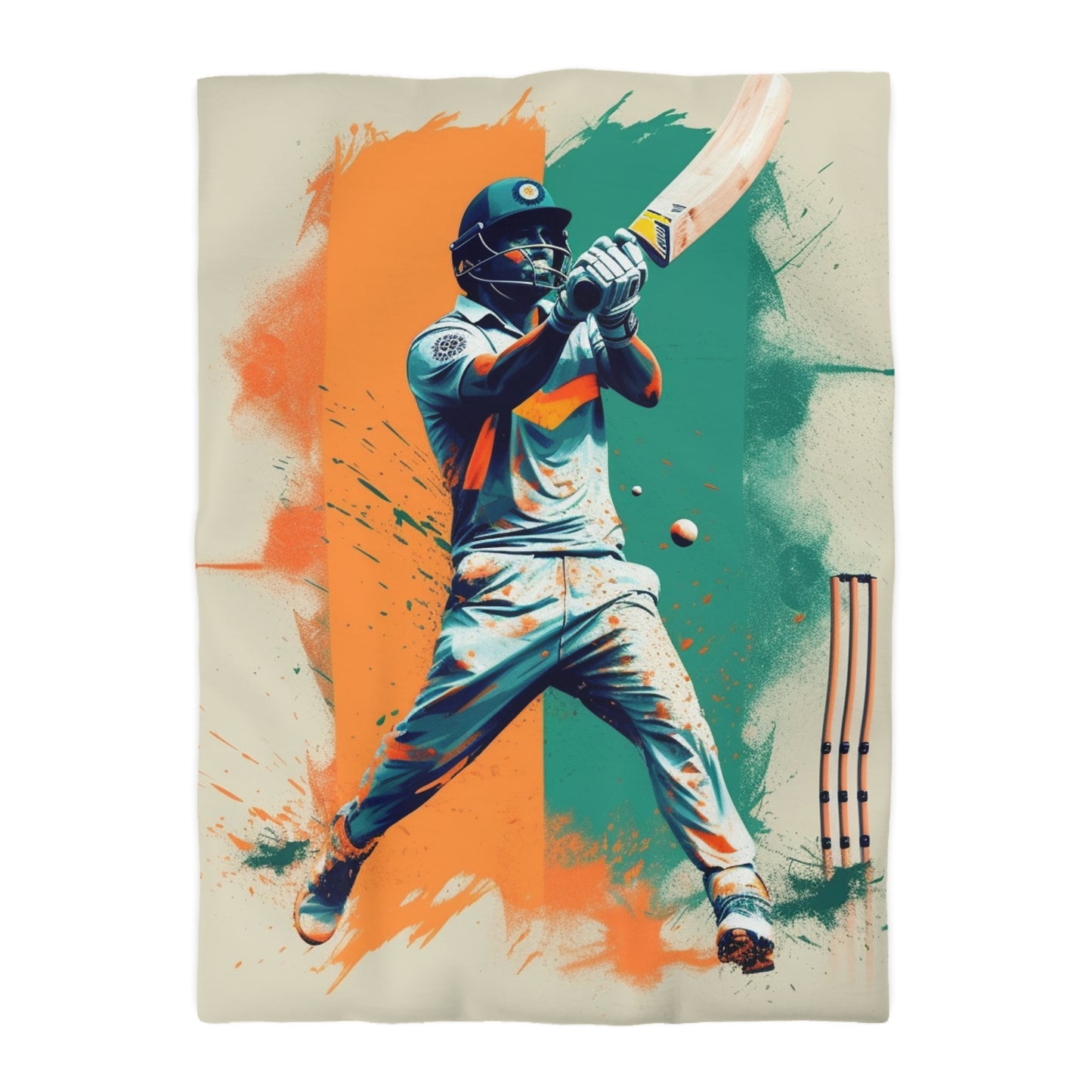 Cricket Batsman, Ball Strike, Indian Flag Color Background - Street Style - Microfiber Duvet Cover