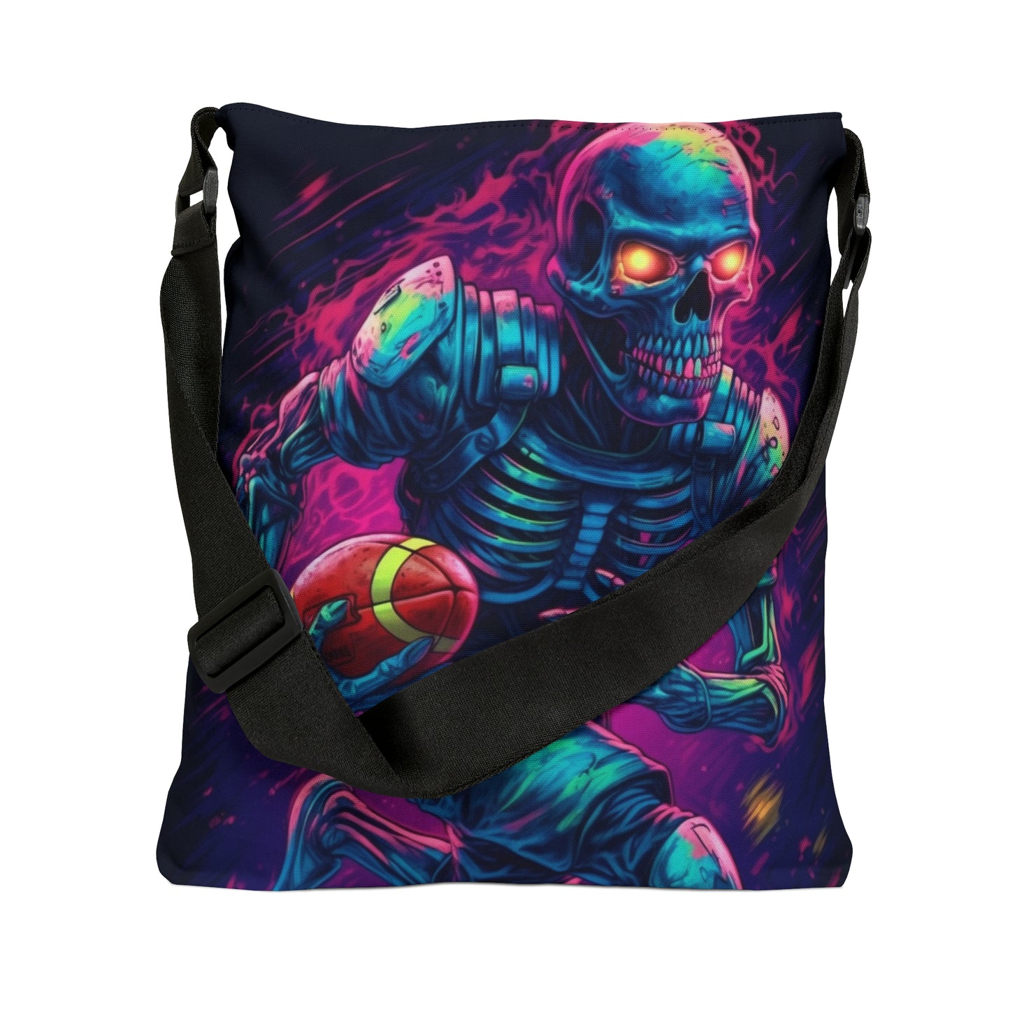 Spooky Football Game: Fantasy Skeleton Athlete Running with Ball, Sporty Halloween - Adjustable Tote Bag (AOP)