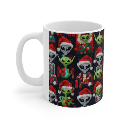 Festive Alien Invasion: Intergalactic Christmas Holiday Cheer with Santa Hats and Seasonal Gifts Crochet Pattern - Ceramic Mug 11oz