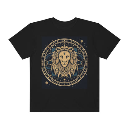 Leo Zodiac Sign - Mystic Circle Astrology Art Cosmic constellation - Unisex Garment-Dyed T-shirt