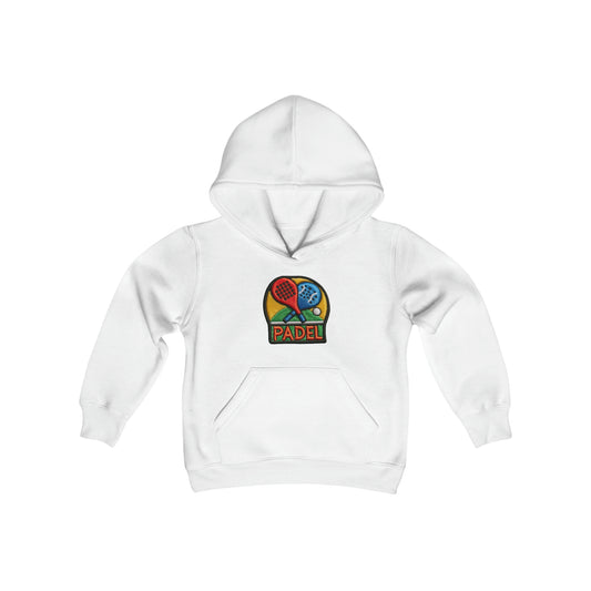 Padel Chenille Patch, Faux Graphic- Youth Heavy Blend Hooded Sweatshirt