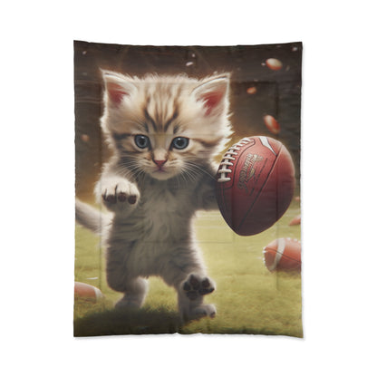 Football Kitty Fantasy: Feline Cat American Sport Quarterback - Bed Comforter