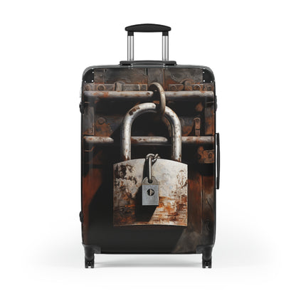 Iron Padlock on Rustic Metal Gate, Lock, Suitcase