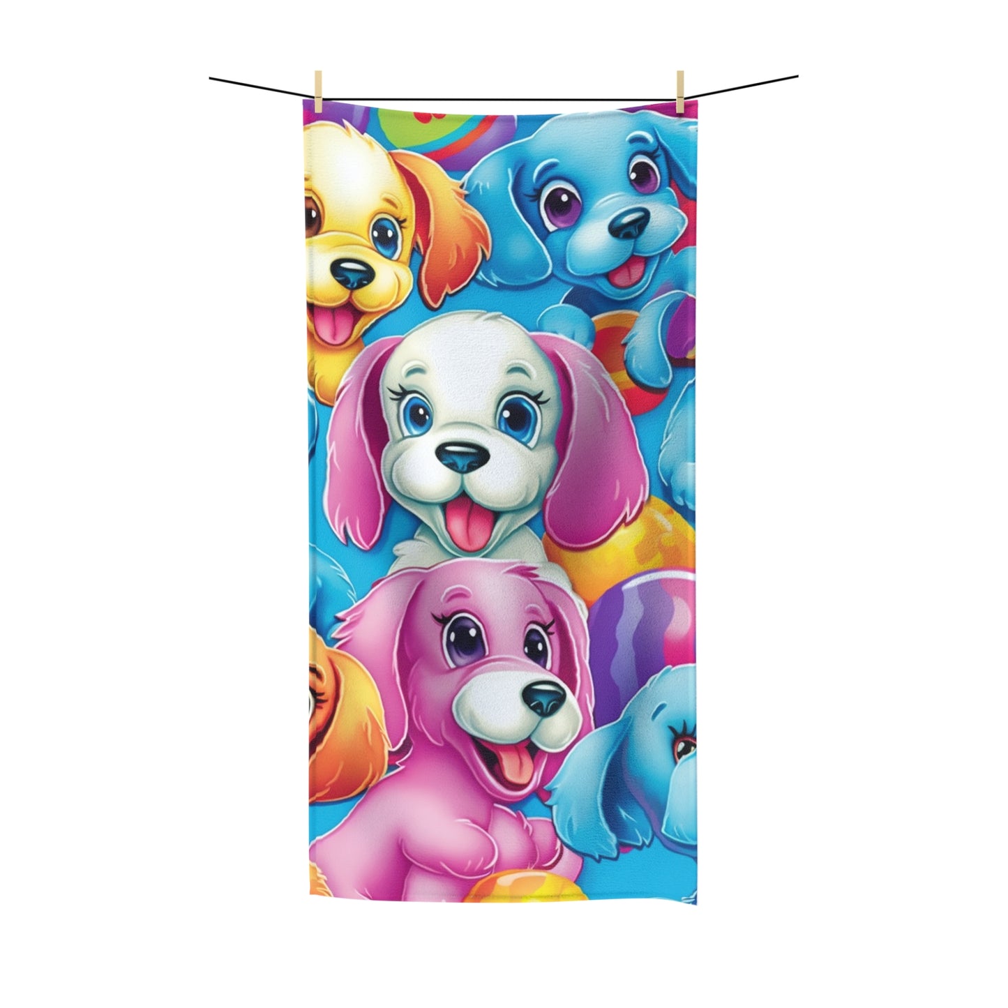 Happy Puppy & Dog Design - Vivid and Eye-Catching - Polycotton Towel