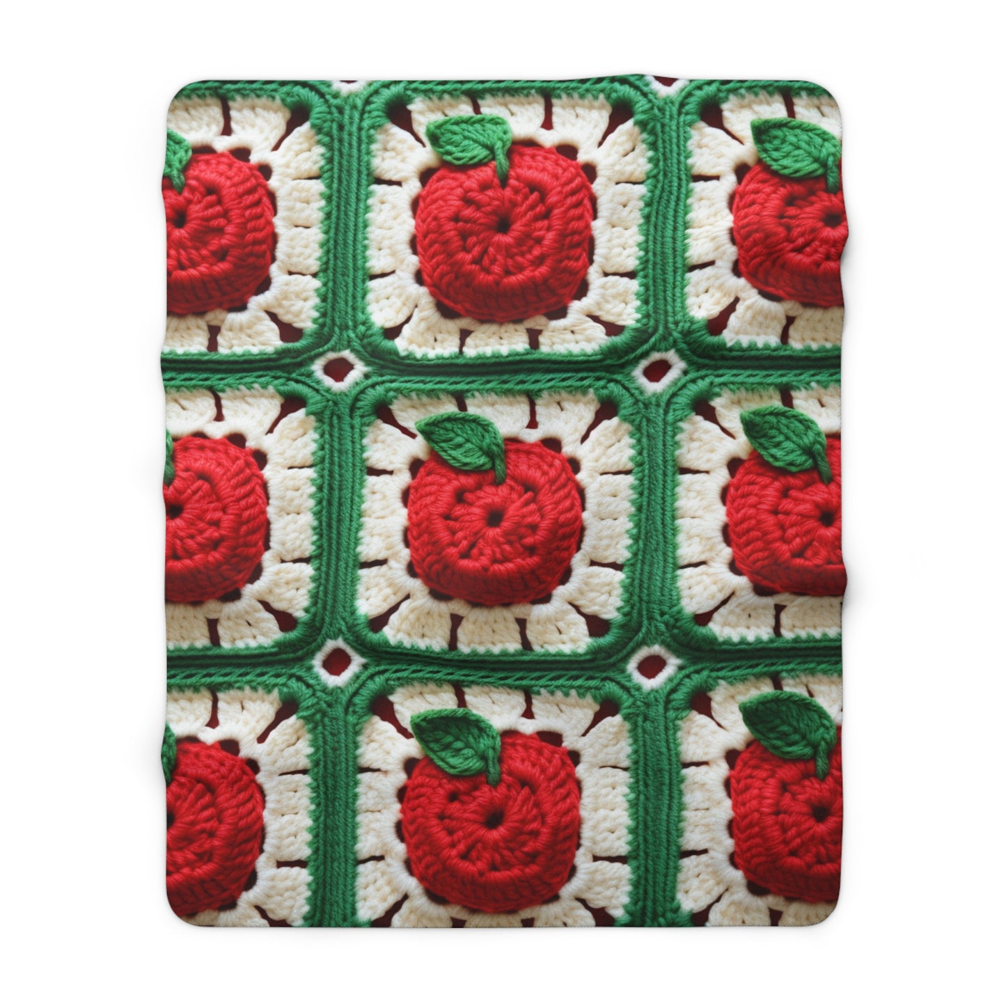 Apple Granny Square Crochet Pattern: Wild Fruit Tree, Delicious Red Design - Sherpa Fleece Blanket