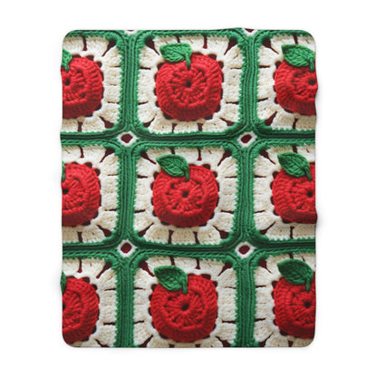 Apple Granny Square Crochet Pattern: Wild Fruit Tree, Delicious Red Design - Sherpa Fleece Blanket