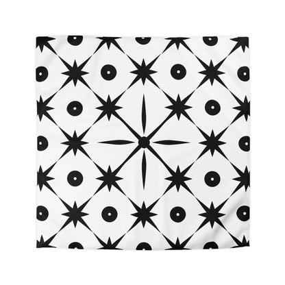 Mid Century Modern Asterisk Design - White & Black Atomic Starburst - Microfiber Duvet Cover