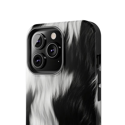 Cowhide on Hair Leather - Black and White - Designer Style - Tough Phone Cases