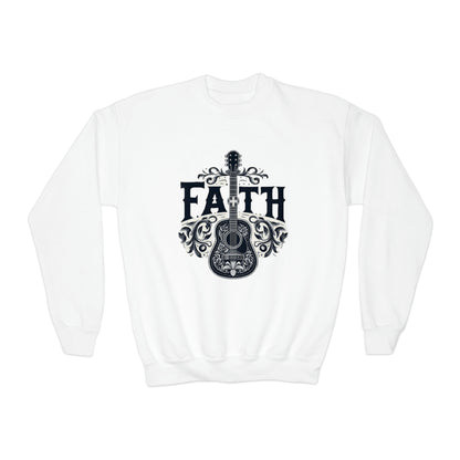 Guitar Cross Faith - Regalo cristiano, amor y gracia, fiel, Jesús - Sudadera juvenil con cuello redondo