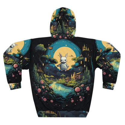 White Rabbit Mystery Psychedelic Fantasy Anime Cartoon Bunny - Unisex Pullover Hoodie (AOP)