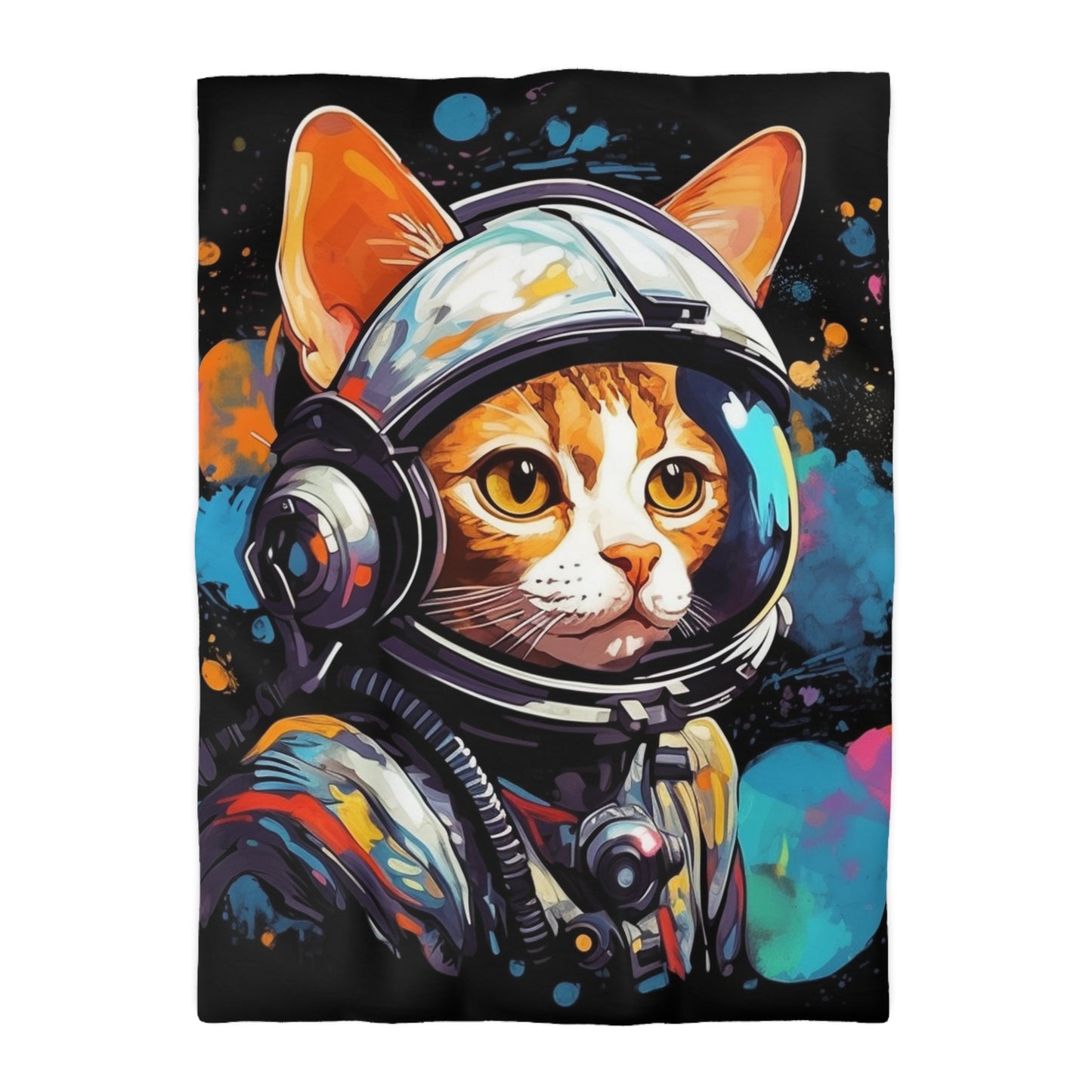 Astro Cat Adventure Feline - Pop Art, Floating in Cosmic Space - Microfiber Duvet Cover