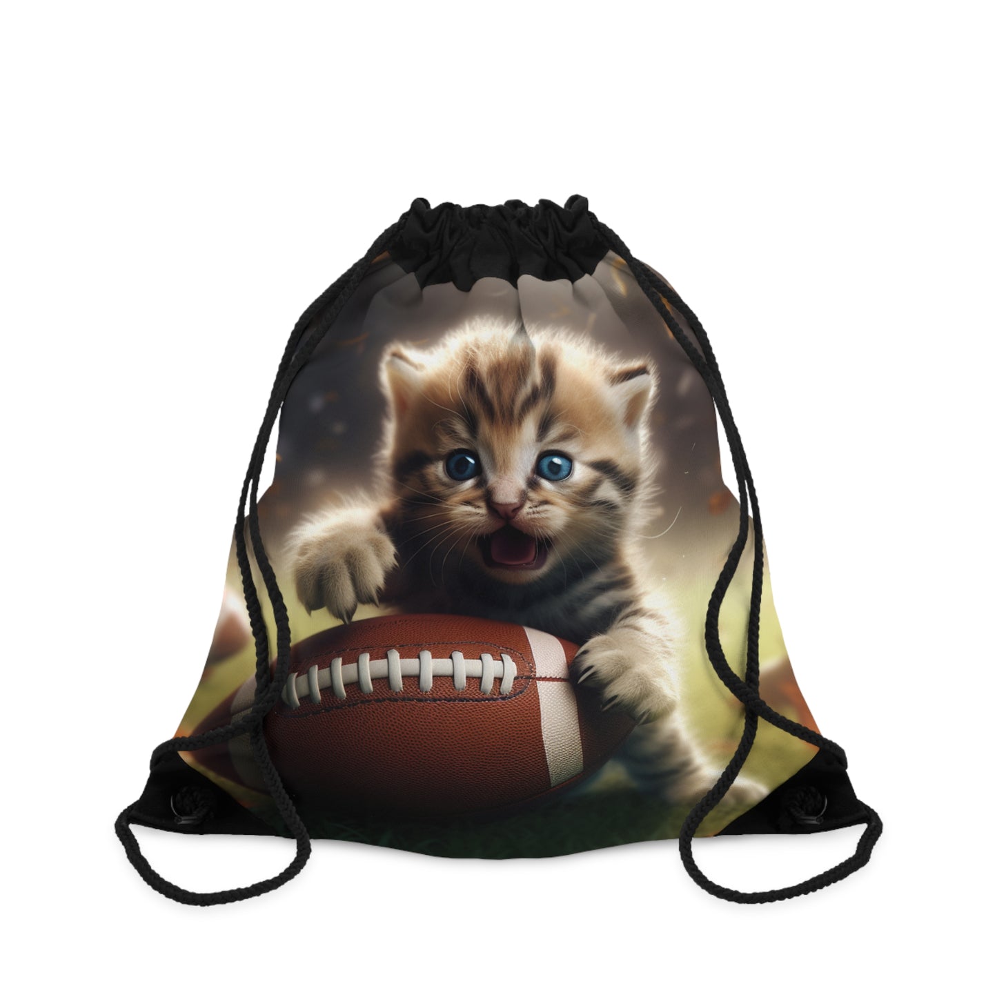 Football Kitten Touchdown: Tabby's Winning Play Sport Game - Drawstring Bag