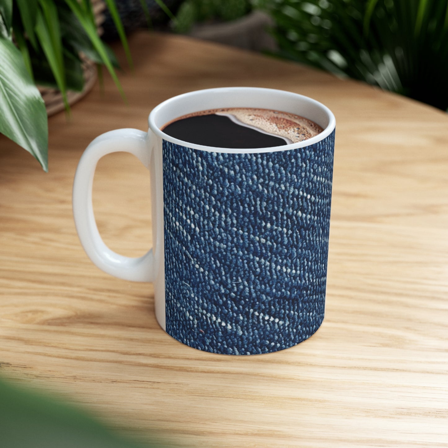 Denim-Inspired Design - Distinct Textured Fabric Pattern - Ceramic Mug 11oz