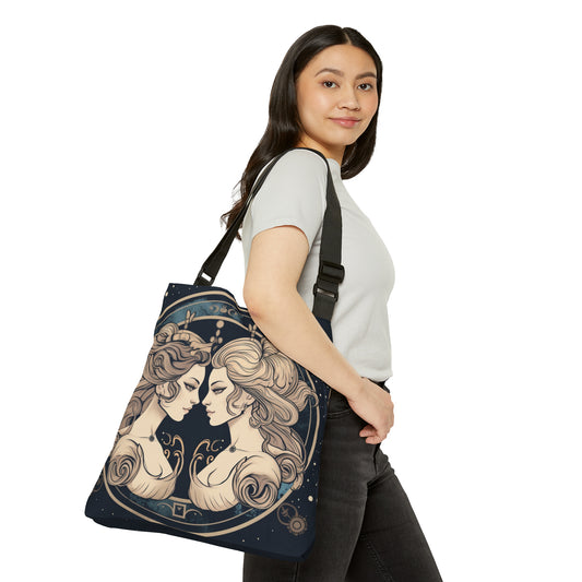 Duality of Gemini - Expressive Twins Zodiac - Adjustable Tote Bag (AOP)