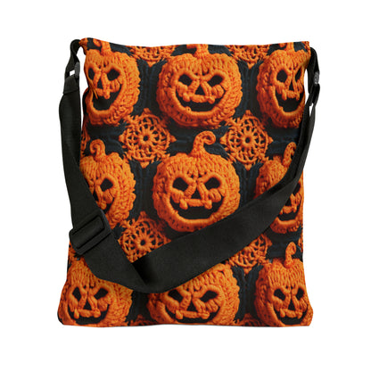 Halloween Crochet Pumpkin Scary Horror Festive Holiday Pattern - Adjustable Tote Bag (AOP)