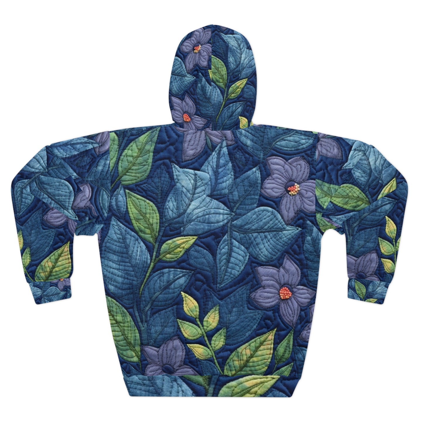 Azul bordado floral: diseño de flores artesanal e inspirado en la mezclilla - Sudadera con capucha unisex (AOP) 