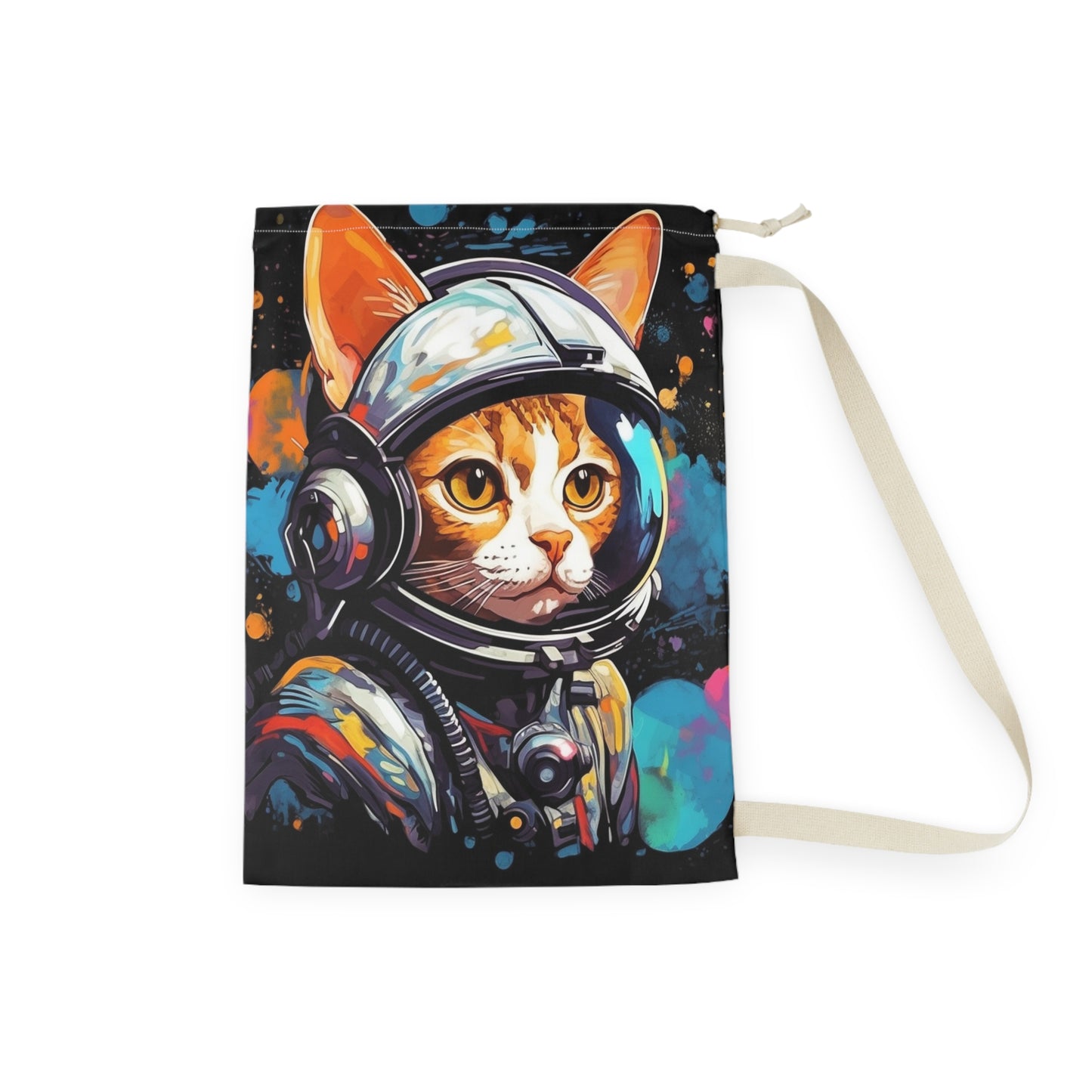 Astro Cat Adventure Feline - Pop Art, Floating in Cosmic Space - Laundry Bag