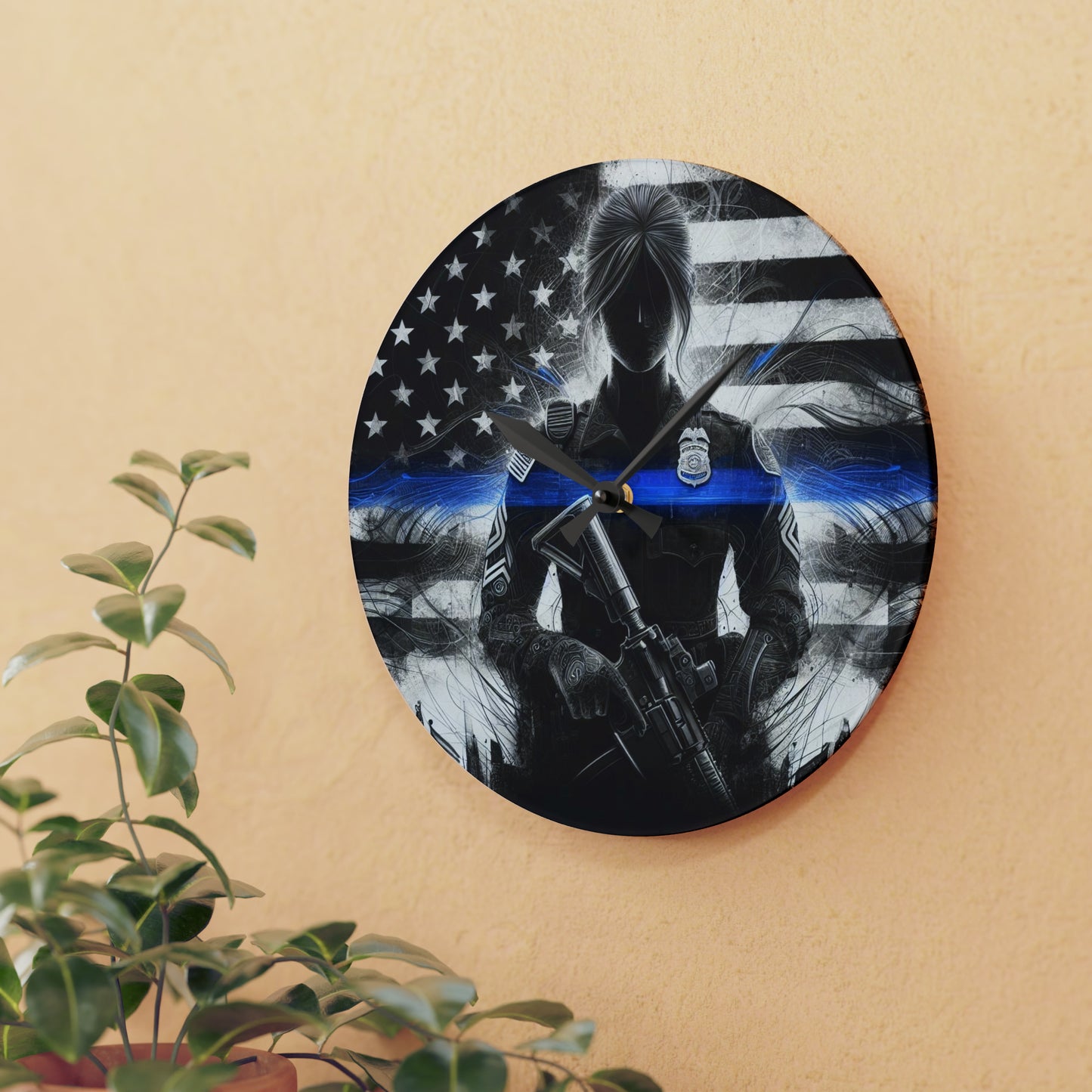 Thin Blue Line, Women Police Support, USA American, Back The Blue - Acrylic Wall Clock