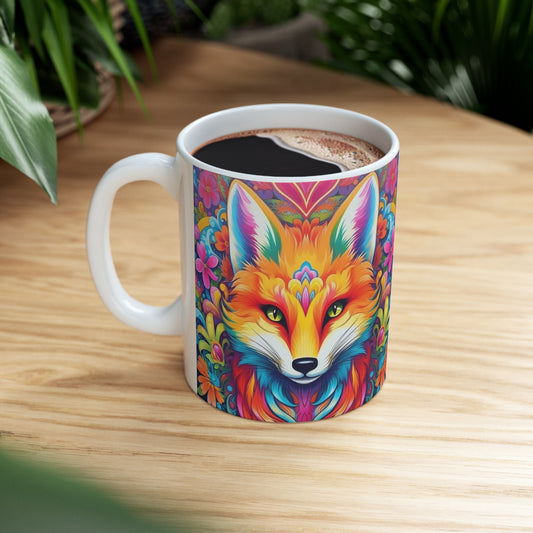 Diseño de zorro vibrante y colorido, animal único y llamativo - Taza de cerámica de 11 oz