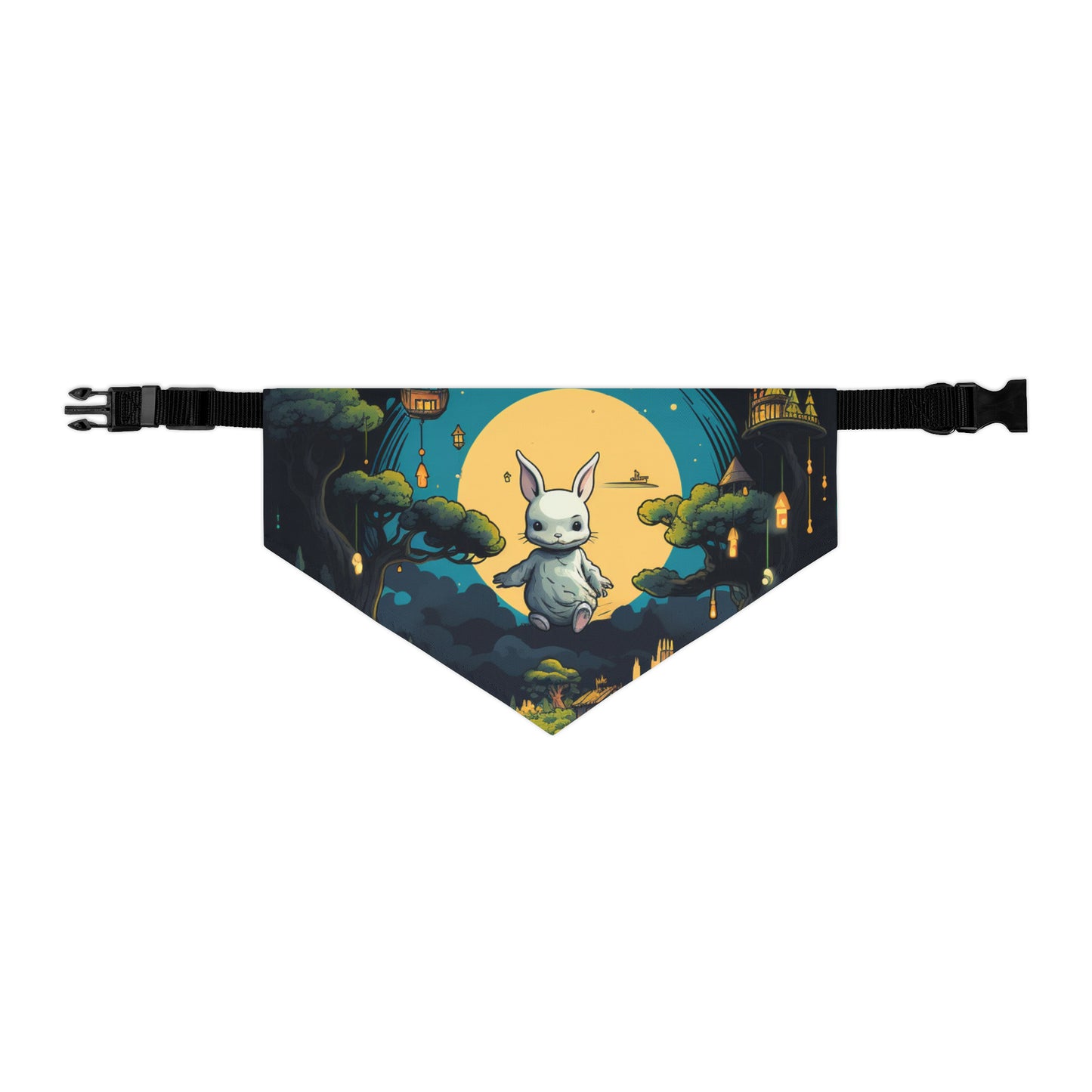 White Rabbit Mystery Psychedelic Fantasy Anime Cartoon Bunny - Pet Bandana Collar