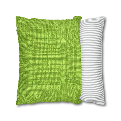 Lush Grass Neon Green: estilo de tela primaveral inspirado en la mezclilla - Funda de almohada cuadrada de poliéster hilado