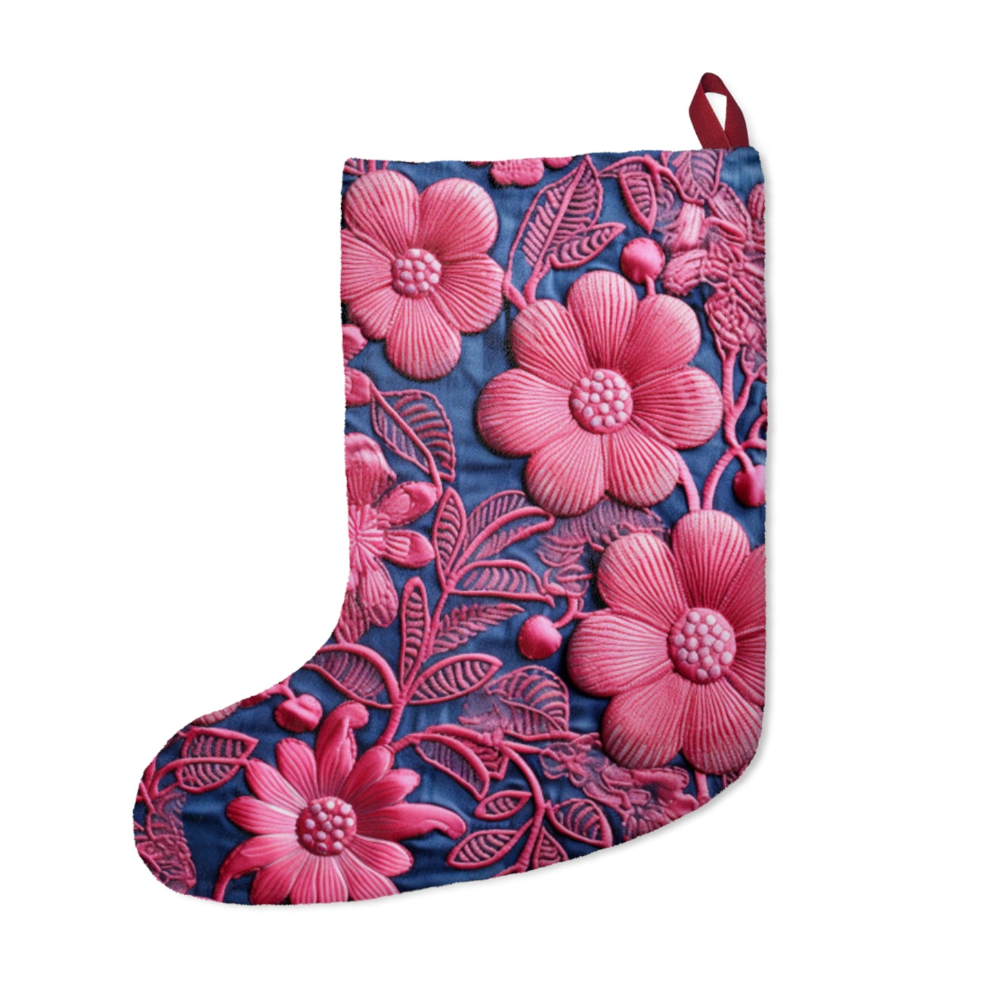 Denim Azul Muñeca Rosa Floral Bordado Estilo Tela Flores - Medias De Navidad 