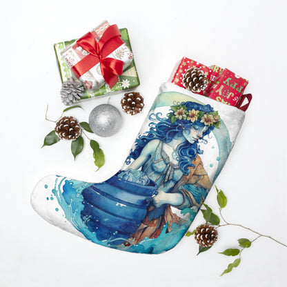 Artistic Aquarius Zodiac - Watercolor Water-Bearer Depiction - Christmas Stockings