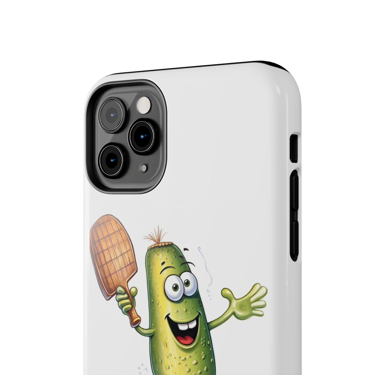 Pickle Player Action: Cartoon Swinging Pickleball Paddle - Sporty Charm - Tough Phone Cases