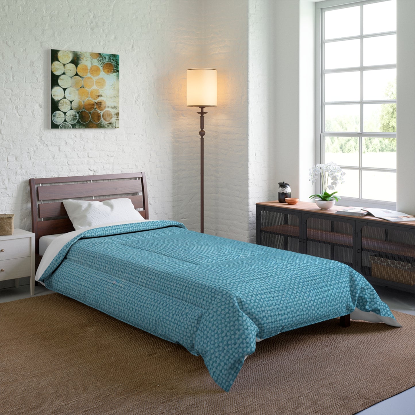 Bright Aqua Teal: Denim-Inspired Refreshing Blue Summer Fabric - Comforter