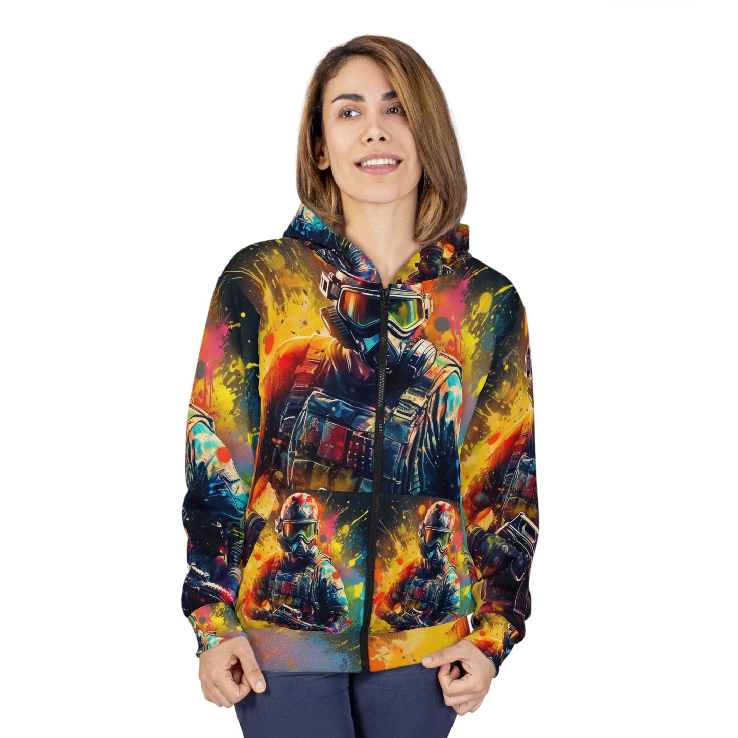 Paintball Game Sport: Professional Action Shot Target Player - Unisex Zip Hoodie (AOP)