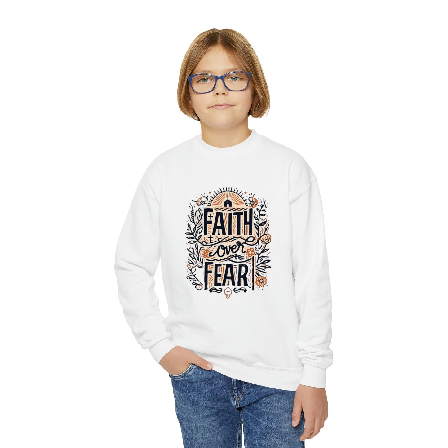 Christain Faith Over Fear - ユース クルーネック スウェットシャツ