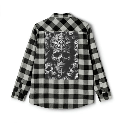 Obsidian Trek: Black Gothic, Skull Embossed, Grey Black - Unisex Flannel Shirt