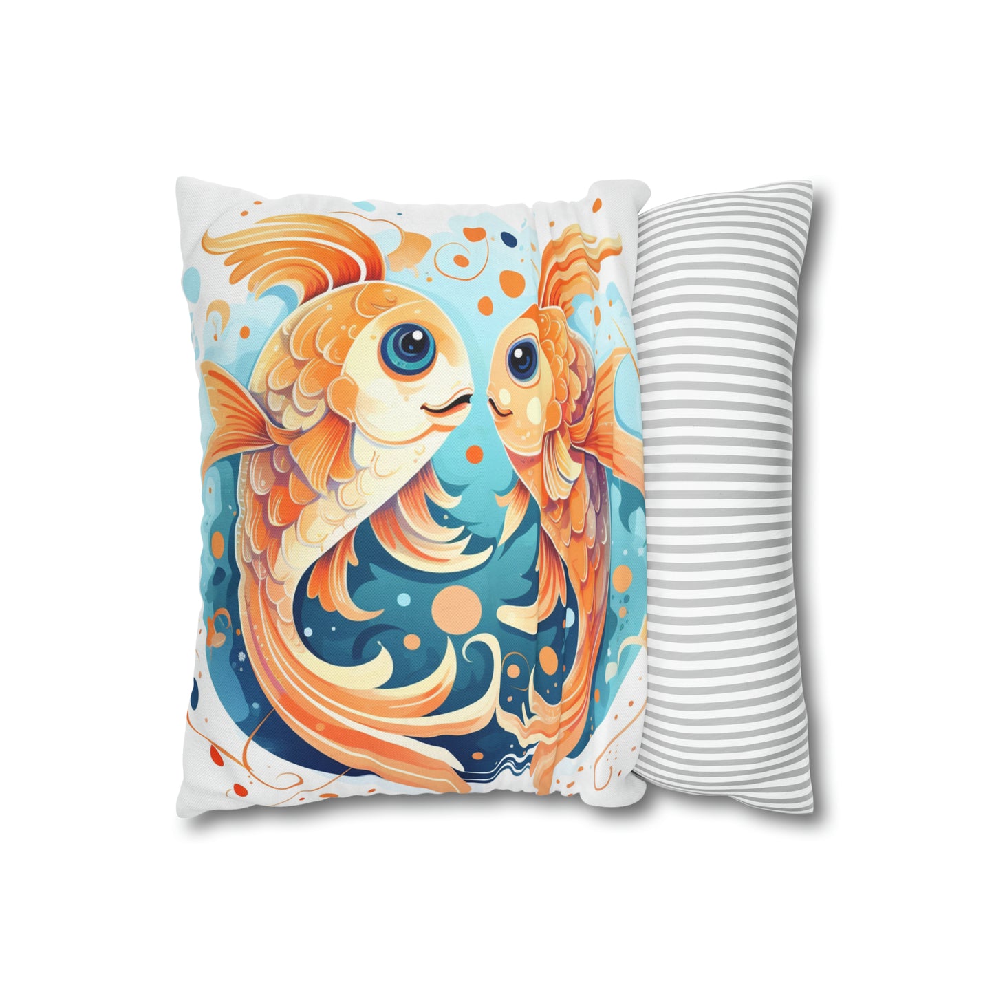 Charming Cartoon Fish Pisces - Dreamy Zodiac Illustration - Spun Polyester Square Pillow Case