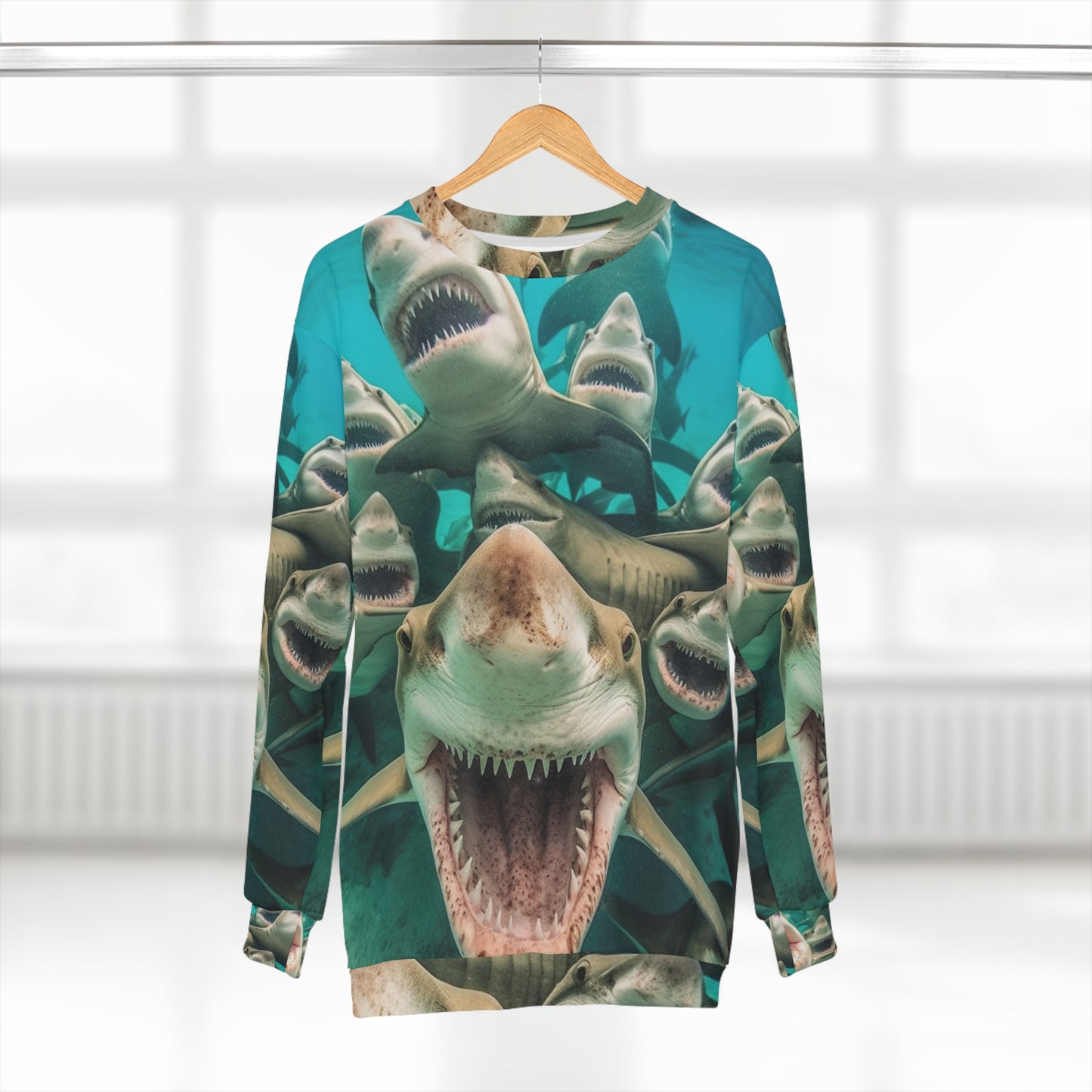 Laughing Lemon Sharks: Joyful Sea Jaws Ocean Deep - Unisex Sweatshirt (AOP)