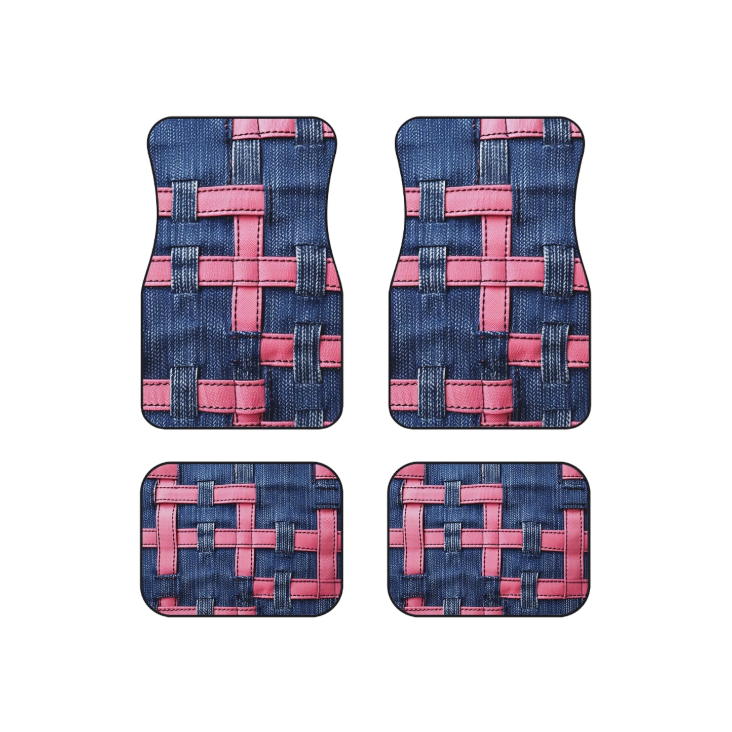 Candy-Striped Crossover: Pink Denim Ribbons Dancing on Blue Stage - Car Mats (Set of 4)