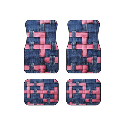 Candy-Striped Crossover: Pink Denim Ribbons Dancing on Blue Stage - Car Mats (Set of 4)