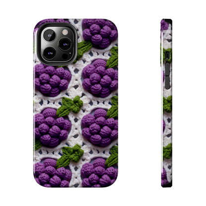 Crochet Grapes Pattern - Granny Square Design - Fresh Fruit Pick - Orchard Purple Snack Food - Tough Phone Cases