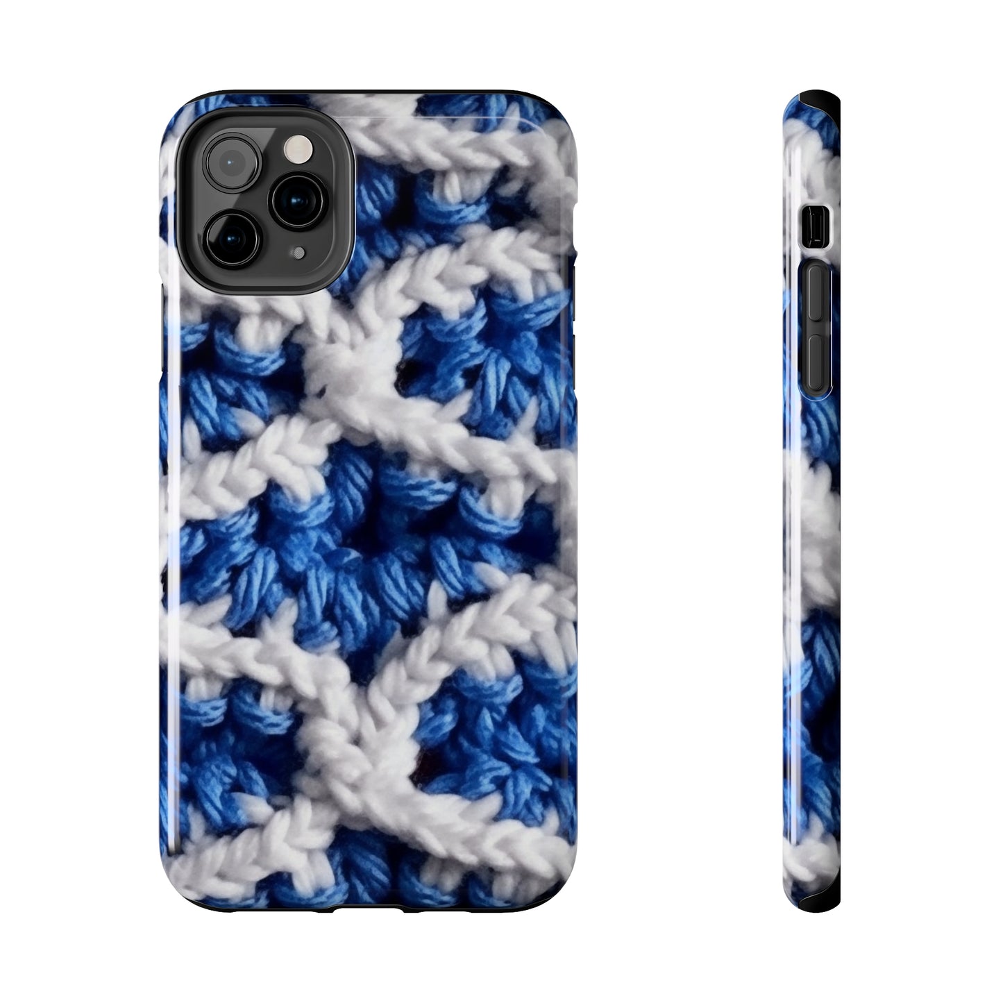 Blueberry Blue Crochet, White Accents, Classic Textured Pattern - Tough Phone Cases