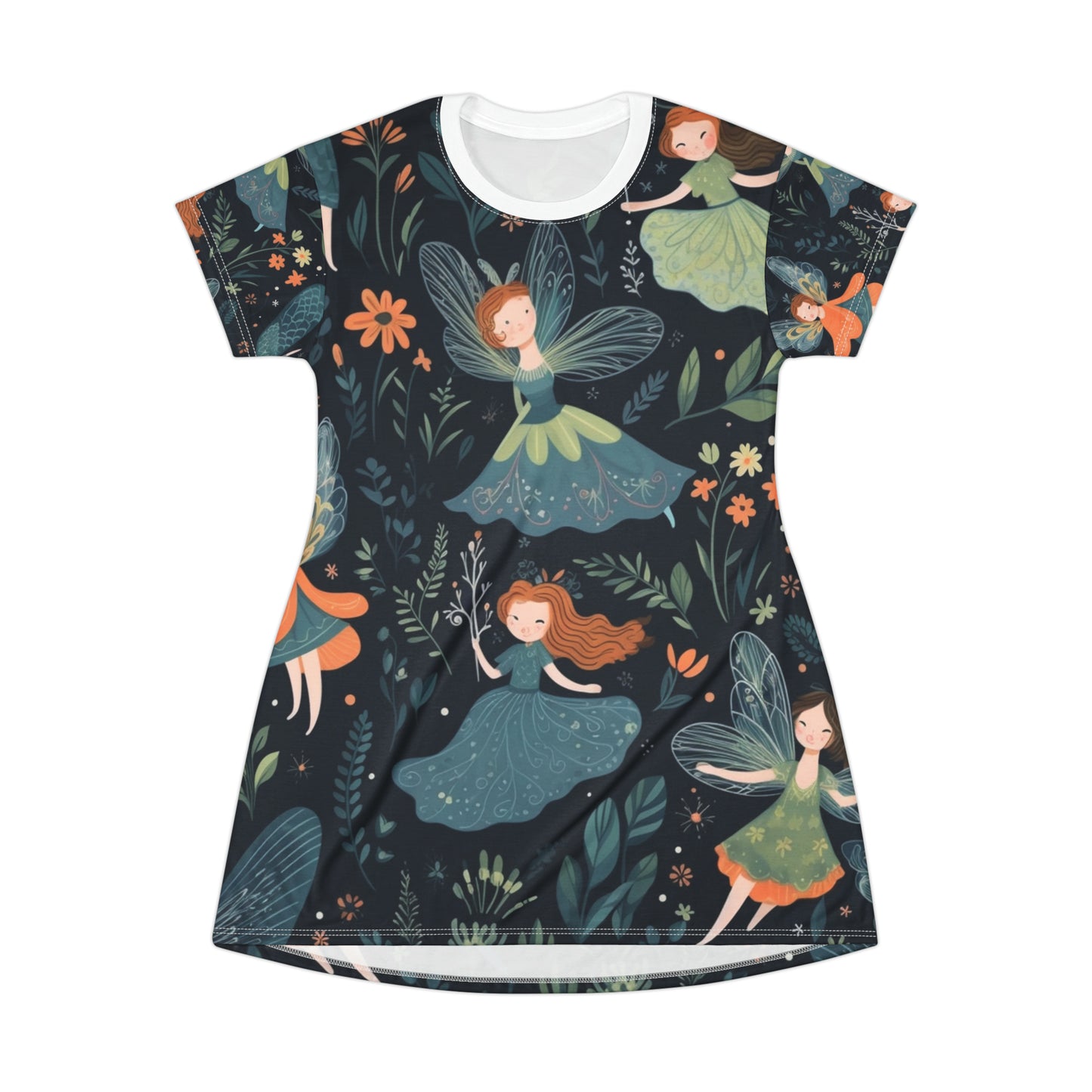 Enchanting Fairy Tale Pattern - Vibrant & Magical Fairies - T-Shirt Dress (AOP)