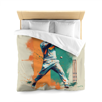 Cricket Batsman, Ball Strike, Indian Flag Color Background - Street Style - Microfiber Duvet Cover