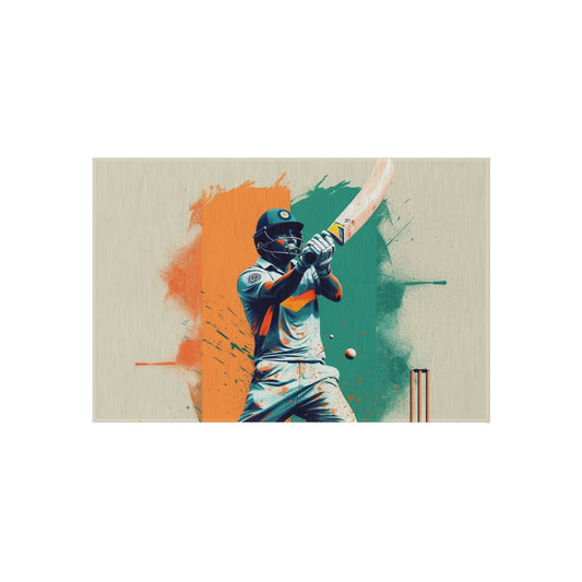 Cricket Batsman, Ball Strike, Indian Flag Color Background - Street Style - Outdoor Rug