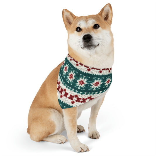 Christmas Knit Crochet Holiday, Festive Yuletide Pattern, Winter Season - Dog & Pet Bandana Collar
