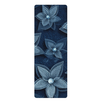 Hawaiian Flower Design - Denim-Inspired Decor Piece - Rubber Yoga Mat