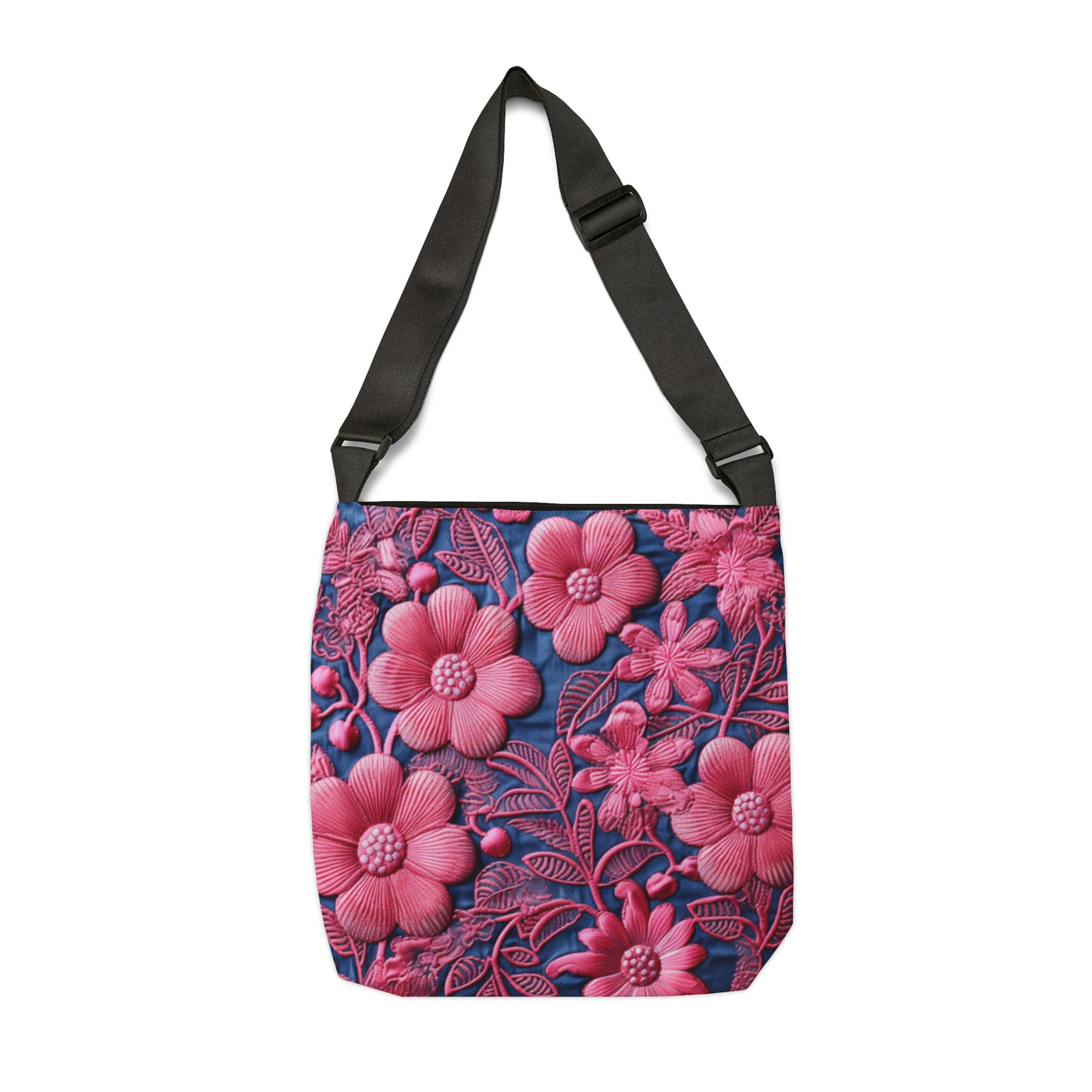 Flores de tela estilo bordado floral rosa muñeca azul denim - Bolso de mano ajustable (AOP) 