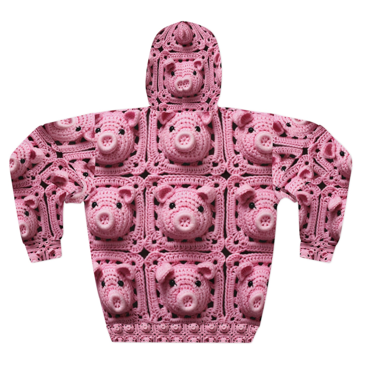 Crochet Pig Farm Animal Pink Snout Piggy Pattern - Unisex Pullover Hoodie (AOP)