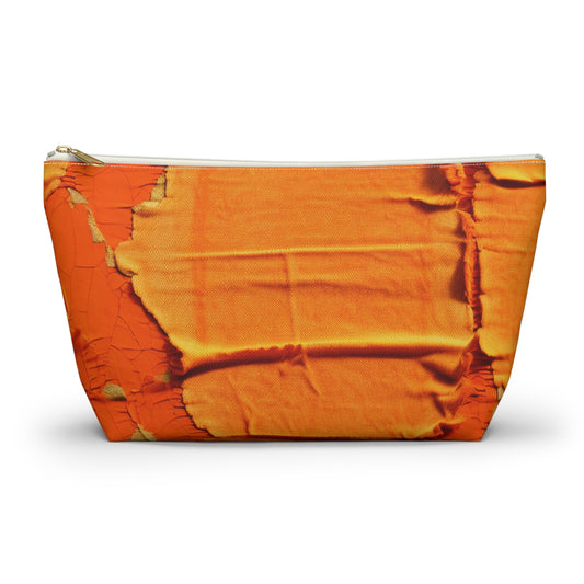Fiery Citrus Orange: Edgy Distressed, Denim-Inspired Fabric - Accessory Pouch w T-bottom